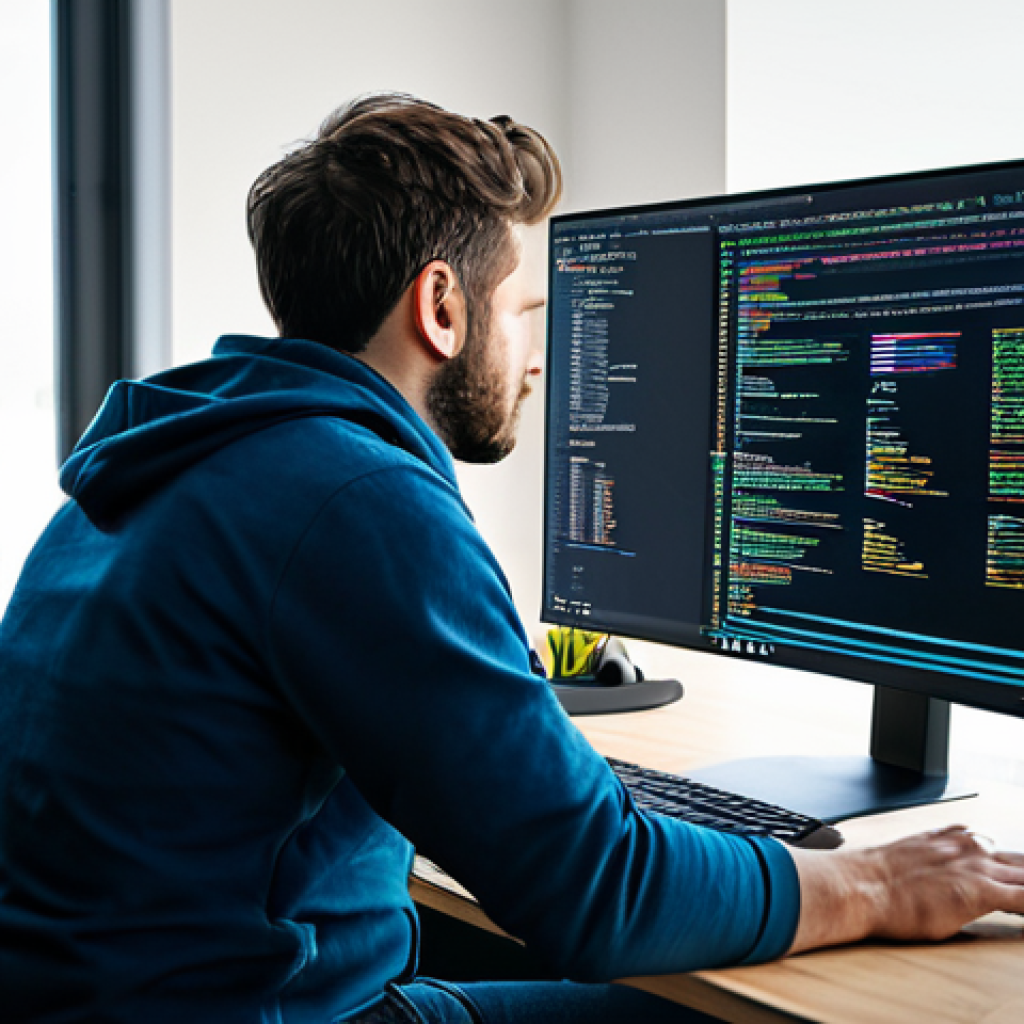 자바스크립트 성능 저하를 막기 위한 최신 기법 - **JavaScript Performance Boost:** A busy software developer in a modern office, optimizing code on m...