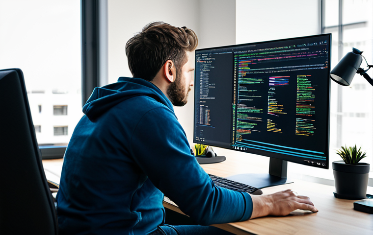 자바스크립트 성능 저하를 막기 위한 최신 기법 - **JavaScript Performance Boost:** A busy software developer in a modern office, optimizing code on m...