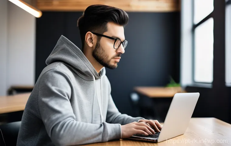 자바스크립트 비동기 함수 성능 점검 방법 - **Prompt 1: Focused Web Developer in a Modern Co-working Space**
    "A young adult, with short, nea...