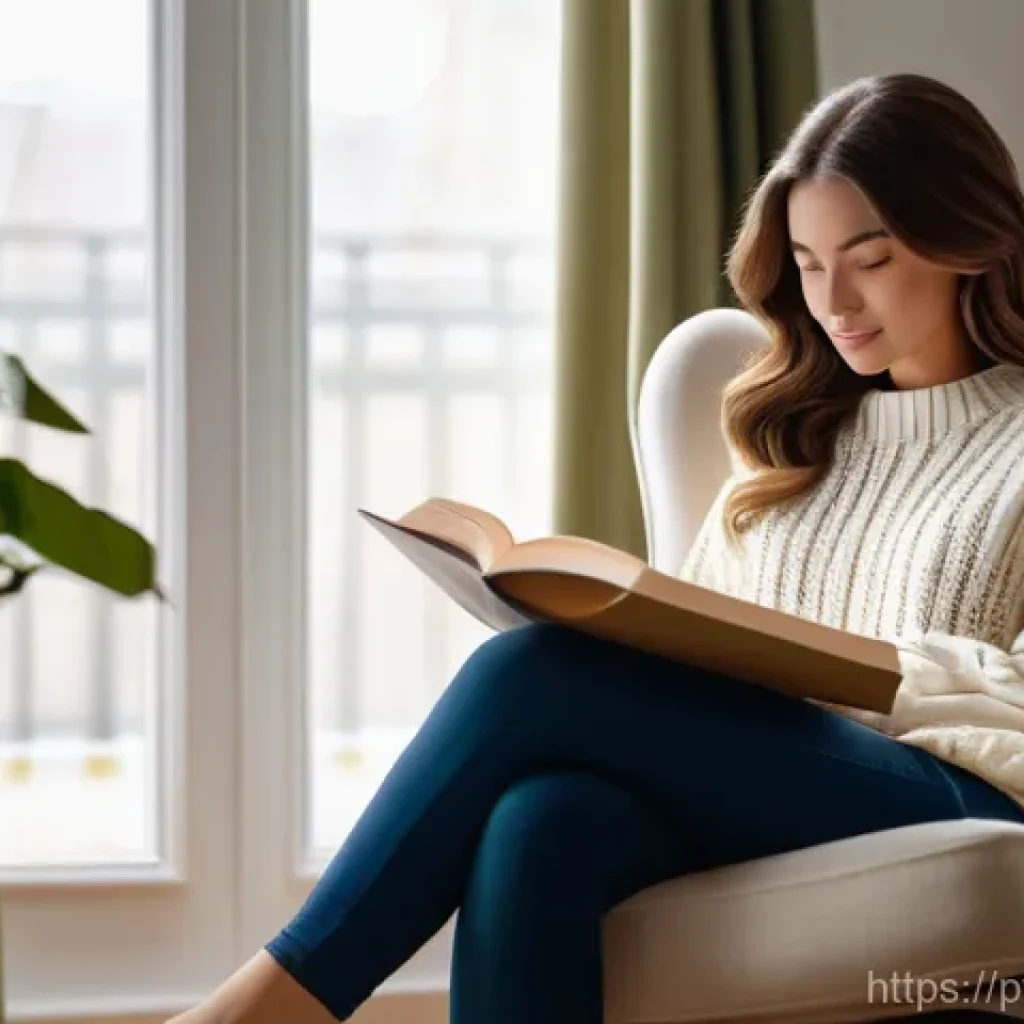 자바스크립트 성능 향상을 위한 상태 관리 기법 - A serene and cozy indoor scene featuring a young woman in her early twenties, with long, wavy brown ...